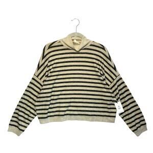 Lucky Brand Cloud Soft Mock Neck Top NWT Women's Sz S Natural Stripe Crop Dolman
